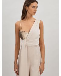 Halston - Satin Sequin Wide Leg Jumpsuit - Lyst