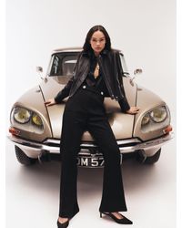 Reiss - Lily - Black Twill Button-tab Flared Trousers With Wool, Us 2 R - Lyst