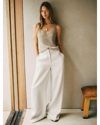 Reiss - Neutral Nolah Petite Linen-Blend Textured Wide-Leg Trousers - Lyst