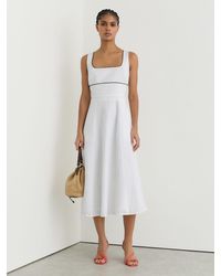Reiss - Petite Linen Contrast-Trim Midi Dress - Lyst