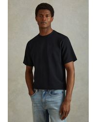 Reiss - Wick - Navy Textured Crew-neck T-shirt - Lyst