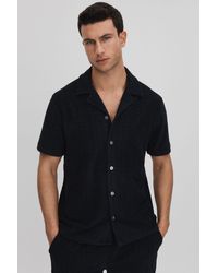 Reiss - Bay - Navy Towelling Cuban Collar Shirt - Lyst