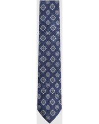 Reiss - Vasari - Indigo Melange Silk Medallion Print Tie, One - Lyst