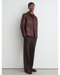 Reiss - Burnished-Leather Button-Through Jacket - Lyst
