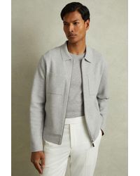 Reiss - Rivers - Soft Grey Melange Knitted Zip Through Jacket - Lyst