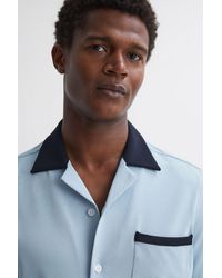 Reiss - Troon - Soft Blue/navy Troon Slim Fit Cuban Collar Contrast Shirt - Lyst