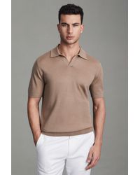 Reiss - Duchie - Camel Merino Wool Open Collar Polo Shirt - Lyst
