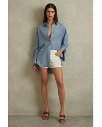 Reiss - Sian - Blue Relaxed Fit Lyocell Linen Button Through Shirt - Lyst