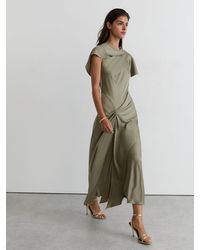 Reiss - Sasha - Khaki Green Satin Drape-detail Midi Dress, 6 - Lyst