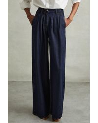 Reiss - Raymond - Indigo Double Pleat Wide Leg Jeans, Us 20 Long - Lyst