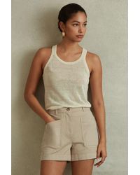 Reiss - Nova - Neutral Cotton Blend Shorts With Turned-up Hems, Us 12 - Lyst