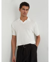 Reiss - Textured-Knit Open-Collar Polo Shirt - Lyst