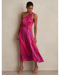 Reiss - Oe Paisley-Print One-Shoulder Midi Dress - Lyst