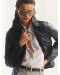Reiss - Petite Leather Zip-Through Moto Jacket - Lyst
