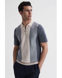 Reiss - Milton - Airforce Blue/ecru Half-zip Striped Polo T-shirt, Uk 2x-large - Lyst