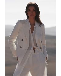 Reiss - Hollie - White Double Breasted Linen Blazer, Us 8 - Lyst