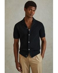 Reiss - Biarritz - Navy Cotton Cuban Collar Shirt, S - Lyst