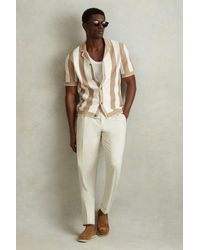 Reiss - Naxos - Stone/optic White Knitted Cuban Collar Shirt - Lyst