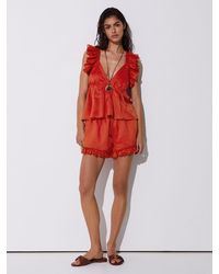 Reiss - Ruffle Trim Side-Tie Babydoll Top - Lyst