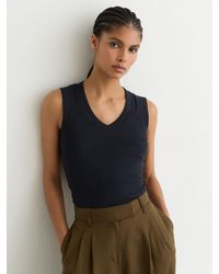Reiss - Stretch-Cotton Rib Ruched V-Neck Vest - Lyst
