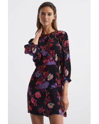 Reiss - Paulina Floral-print Woven Mini Dress - Lyst