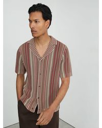 Reiss - Camel Textured-Knit Stripe Cuban-Collar Shirt - Lyst