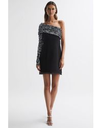 Reiss - Karlyn - Black Halston Half Sequin Mini Dress - Lyst