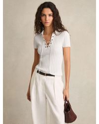 Reiss - Lace Up Rib Knit Top - Lyst