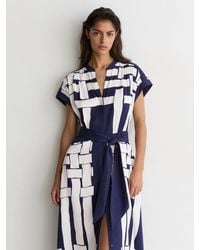 Reiss - Samira Scarf-Print Belted Midi Dress - Lyst