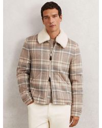 Reiss - Wool-Blend Check Fleece-Collar Jacket - Lyst