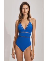 Reiss - Gia - Cobalt Blue Lattice Halterneck Swimsuit - Lyst