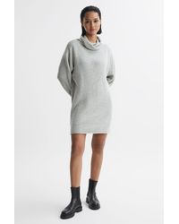 Reiss - Sami - Soft Grey Oversized Wool Blend Cowl Neck Mini Dress - Lyst