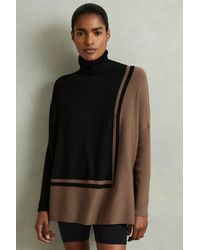 Reiss - Sophia - Black/mink Colourblock Roll Neck Split Hem Jumper, S - Lyst