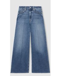 PAIGE - Wide Leg Raw Hem Cropped Jeans - Lyst