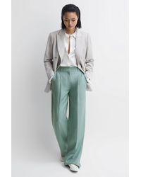 Reiss - Talia - Teal Linen Blend Wide Leg Trousers, Us 2 - Lyst