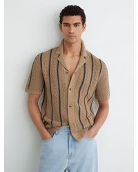Reiss - Ellingham Cotton-Blend Textured-Knit Stripe Shirt - Lyst