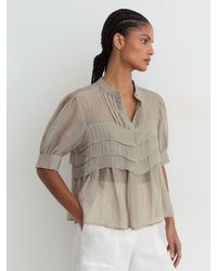 Reiss - Georgia - Grey Frill-detail Half-button Blouse, Us 6 - Lyst