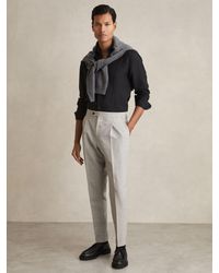 Reiss - Wool-Linen Check Tapered Trousers - Lyst
