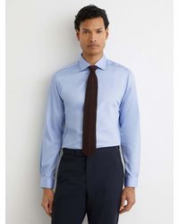 Reiss - Reg - Mid Blue Remote Reg Cotton Satin Cutaway Collar Shirt, Us 14.5 R - Lyst