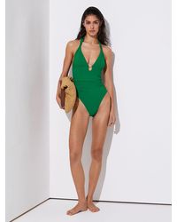 Reiss - Pleat-Detail Halterneck Swimsuit - Lyst