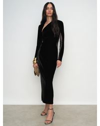 Reiss - Velvet Sheer-Panel Cut-Out Midi Dress - Lyst