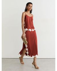 Reiss - Satin Floral-Lace Trim Midi Skirt - Lyst