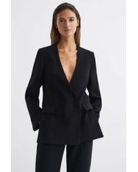 Reiss - Margeaux - Black Collarless Double Breasted Suit Blazer, Us 6 - Lyst