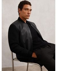Reiss - Leather Contrast-Sleeve Bomber Jacket - Lyst
