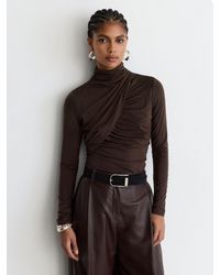 Reiss - Ruched High-Neck Long-Sleeve Top - Lyst