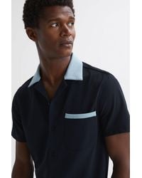 Reiss - Navy/soft Blue Slim Fit Cuban Collar Contrast Shirt - Lyst