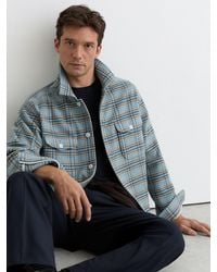 Reiss - Mcfadden - Soft Blue Multi Wool-blend Twin-pocket Check Overshirt, Xl - Lyst