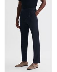 Reiss - Thom - Navy Adjustable Tapered Trousers With Turn-ups - Lyst