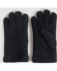 Reiss - Aragon - Black Suede Shearling Gloves - Lyst
