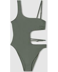 Calvin Klein - Calvin Wetlands Green Underwear Asymmetric Cut-out Swimsuit - Lyst